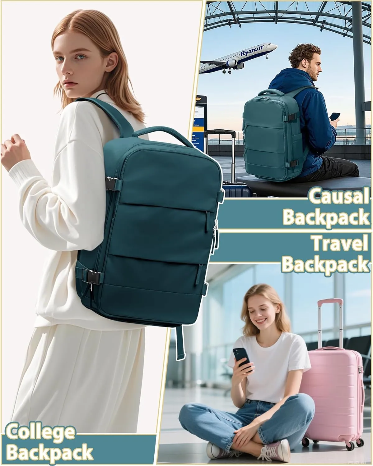Vacuum Travel Backpack for Women Men Seal Compression Airback Vacpack with Pump laptop Compression Bags with Shoe Compartment Flight Approved Personal item Travel Bag Carrry on Luggage Peacock Blue