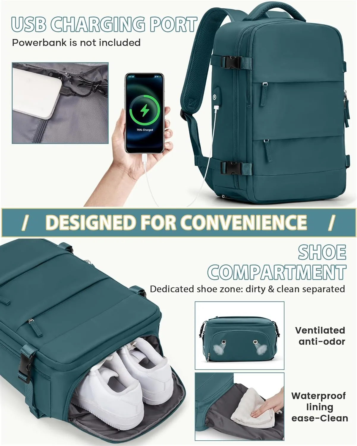 Vacuum Travel Backpack for Women Men Seal Compression Airback Vacpack with Pump laptop Compression Bags with Shoe Compartment Flight Approved Personal item Travel Bag Carrry on Luggage Peacock Blue