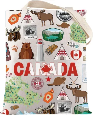 VAMSII Canada Travel Gift Canada Landmarks Tote Bag Canada Souvenir for Traveler Canadian Pride Gift Canadian Sky-line Gifts
