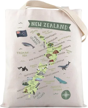 VAMSII New Zealand Lover Gift New Zealand Map Tote Bag New Zealand Souvenirs Gift New Zealand Travel Gifts