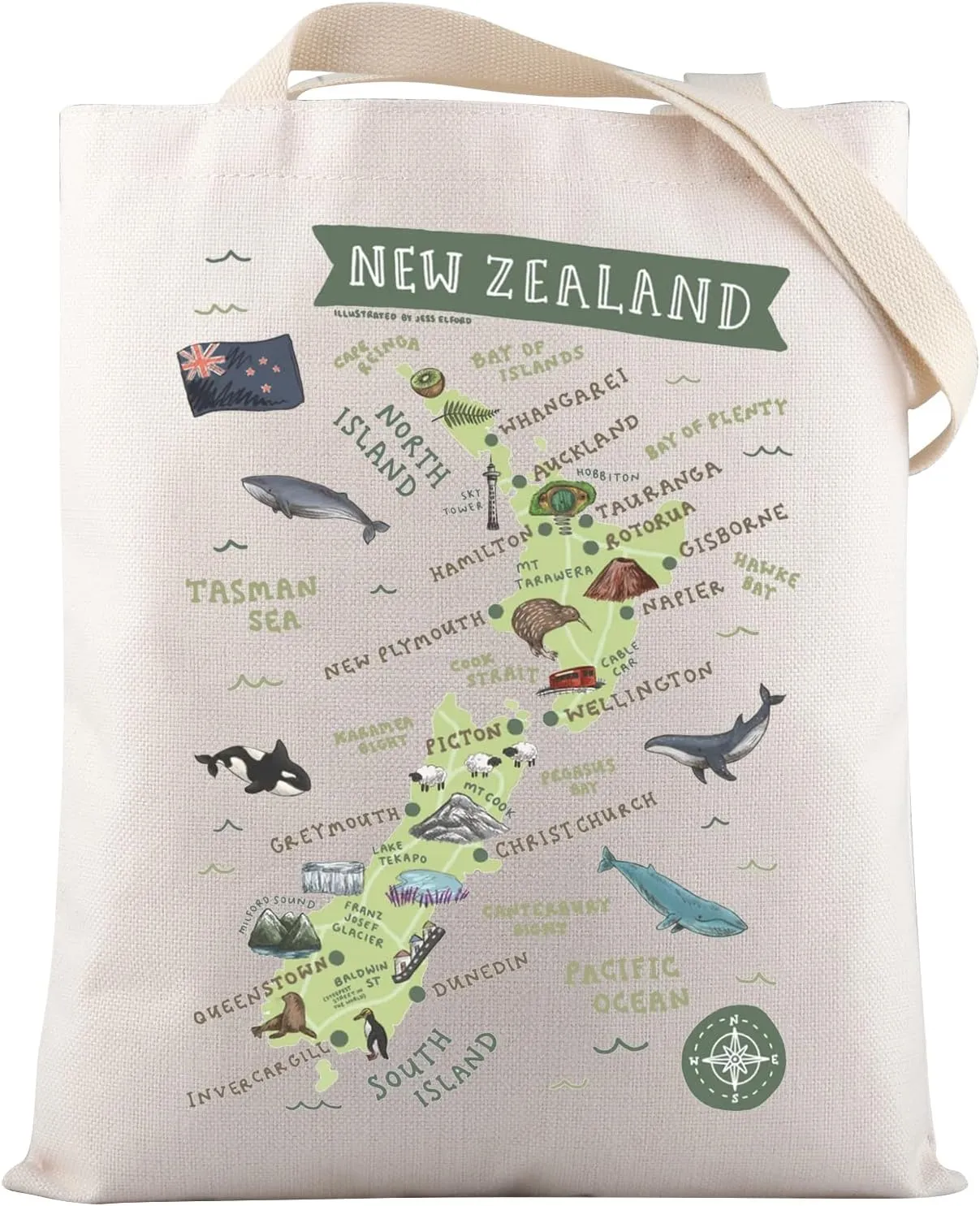 VAMSII New Zealand Lover Gift New Zealand Map Tote Bag New Zealand Souvenirs Gift New Zealand Travel Gifts