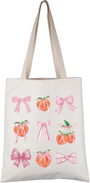 VAMSII Peach Lover Gift Coquette Peach Tote Bag Pink Ribbon Bow Handbag Peach Aesthetic Gift
