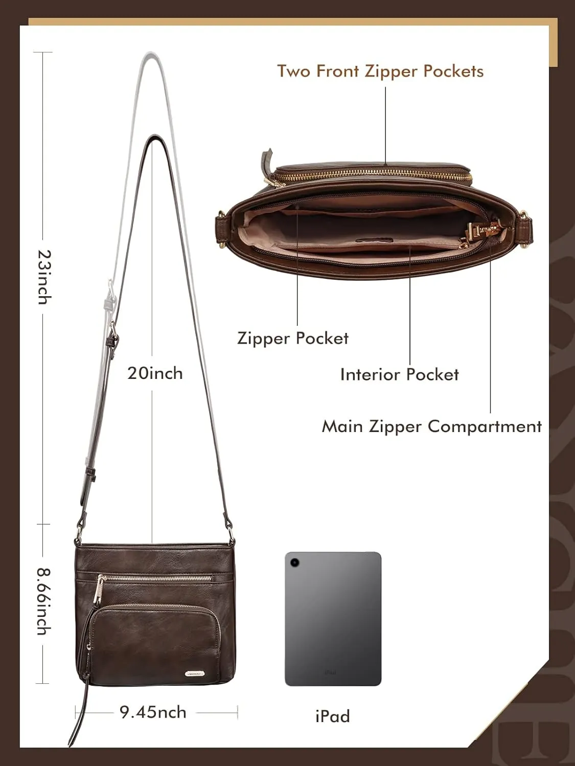 Vangue Crossbody Bags for Women, Medium Size Zipper Pocket with Adjustable Strap Crossbody Purse