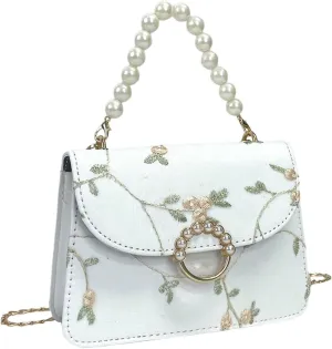 Verdusa Women's Floral Pearl Rhinesone Square Bag Handle Underarm Shoulder Bags