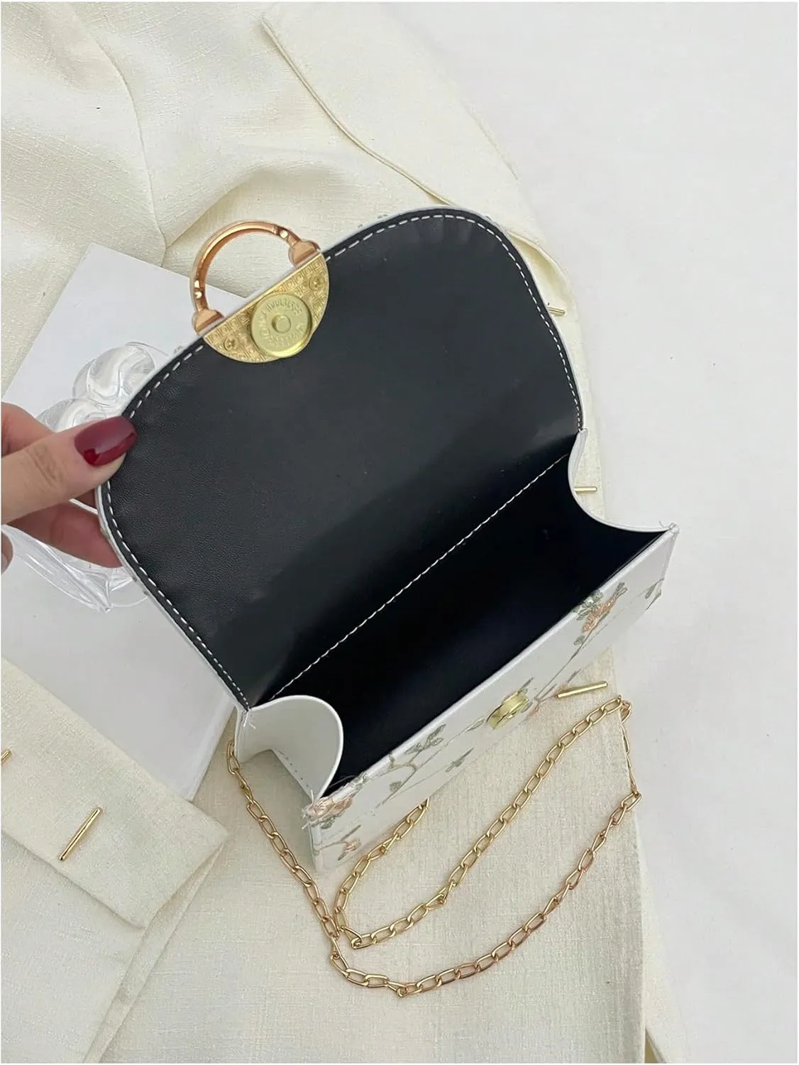 Verdusa Women's Floral Pearl Rhinesone Square Bag Handle Underarm Shoulder Bags