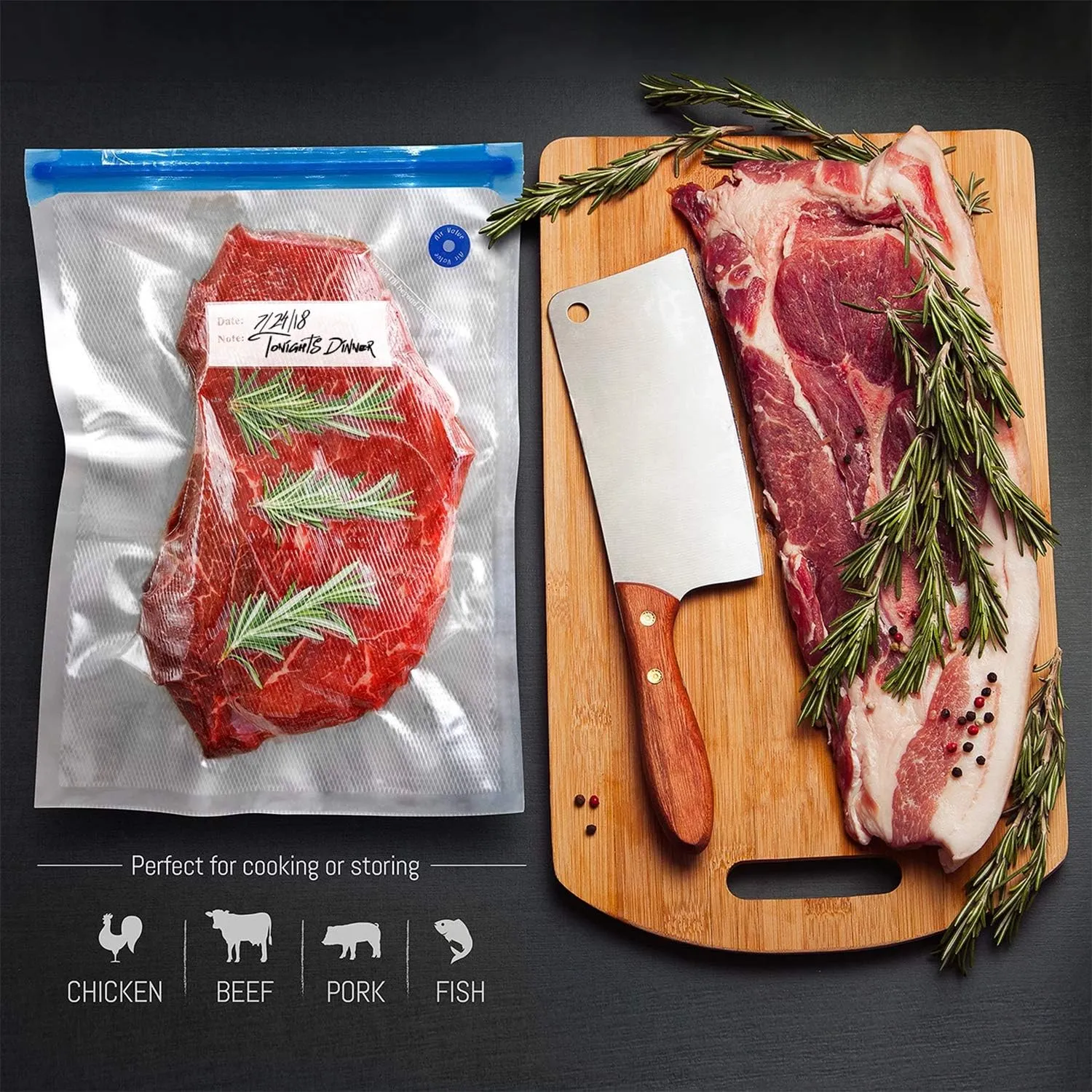 VICARKO 30 Vacuum Zipper Bags, Vacuum Sealer Bags, Food Storage, Reusable Bags, with Double Layers, BPA Free, 1.4L, 8.5 x 8.5"