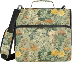 Vintage Succulent Plants Sage Green Organizer Binder with Shoulder Strap Easy to Carry 1.5 Inch 3 Rings Pencil Bags Portfolio Binder School Supplies Organizer