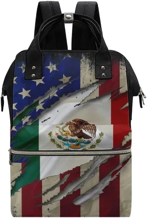 Vintage USA Mexico Flag Waterproof Diaper Bag Backpack Multifunction Mommy Bags Large Capacity Travel Back Pack