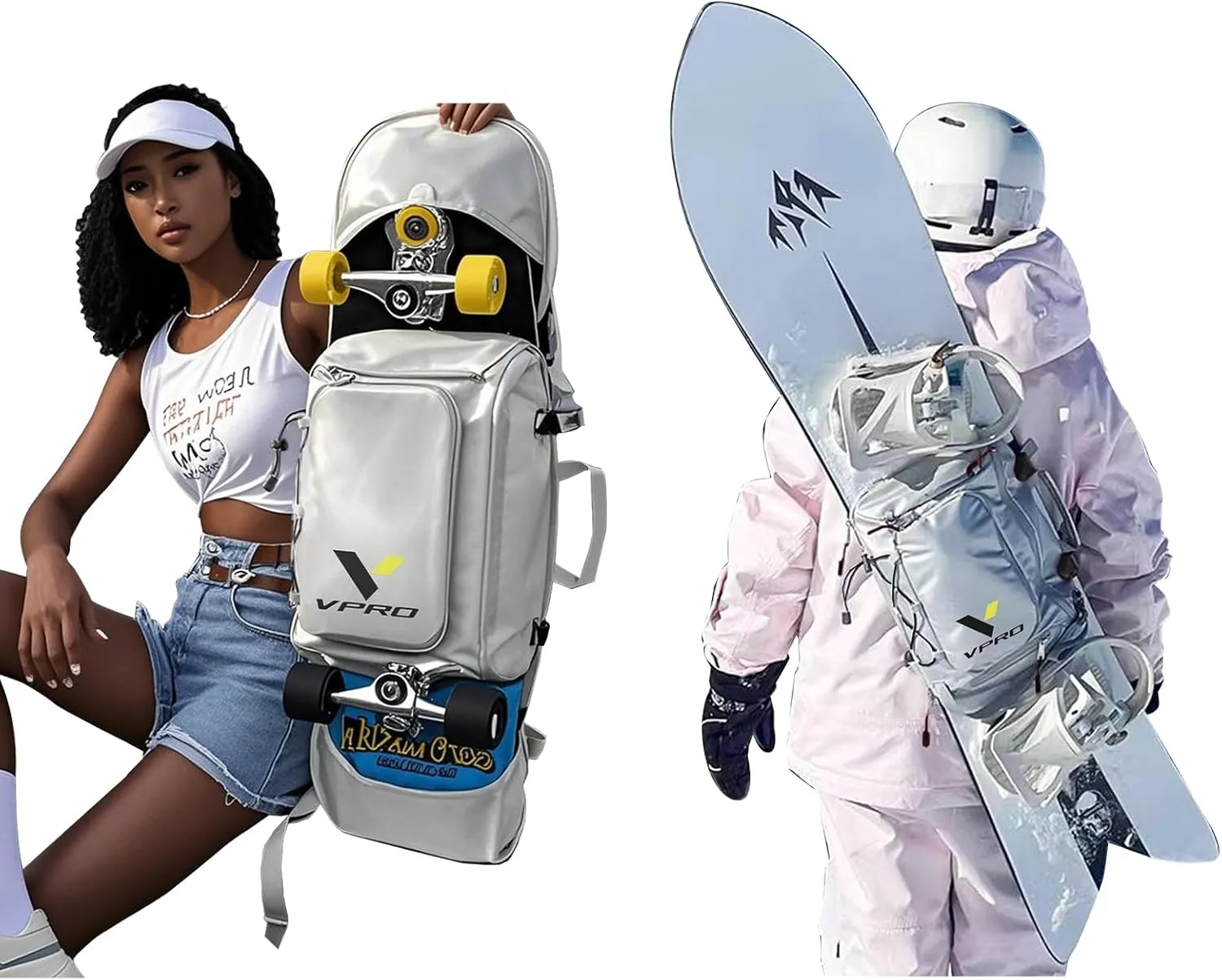 VPRO Snowboard and Skateboard Dual-Use Bag, Available Length in 140cm - 165cm for Snowboard, Full Size Universal Skateboard Bag