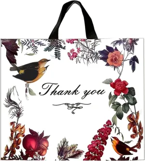 WAKAKO 60 Pack Thank You Bags for Business, Reusable Plastic Shopping Retail Gift Bags with Loop Handle, Boutique Merchandise Use Eco-Friendly Floral (12" W x 10" H)
