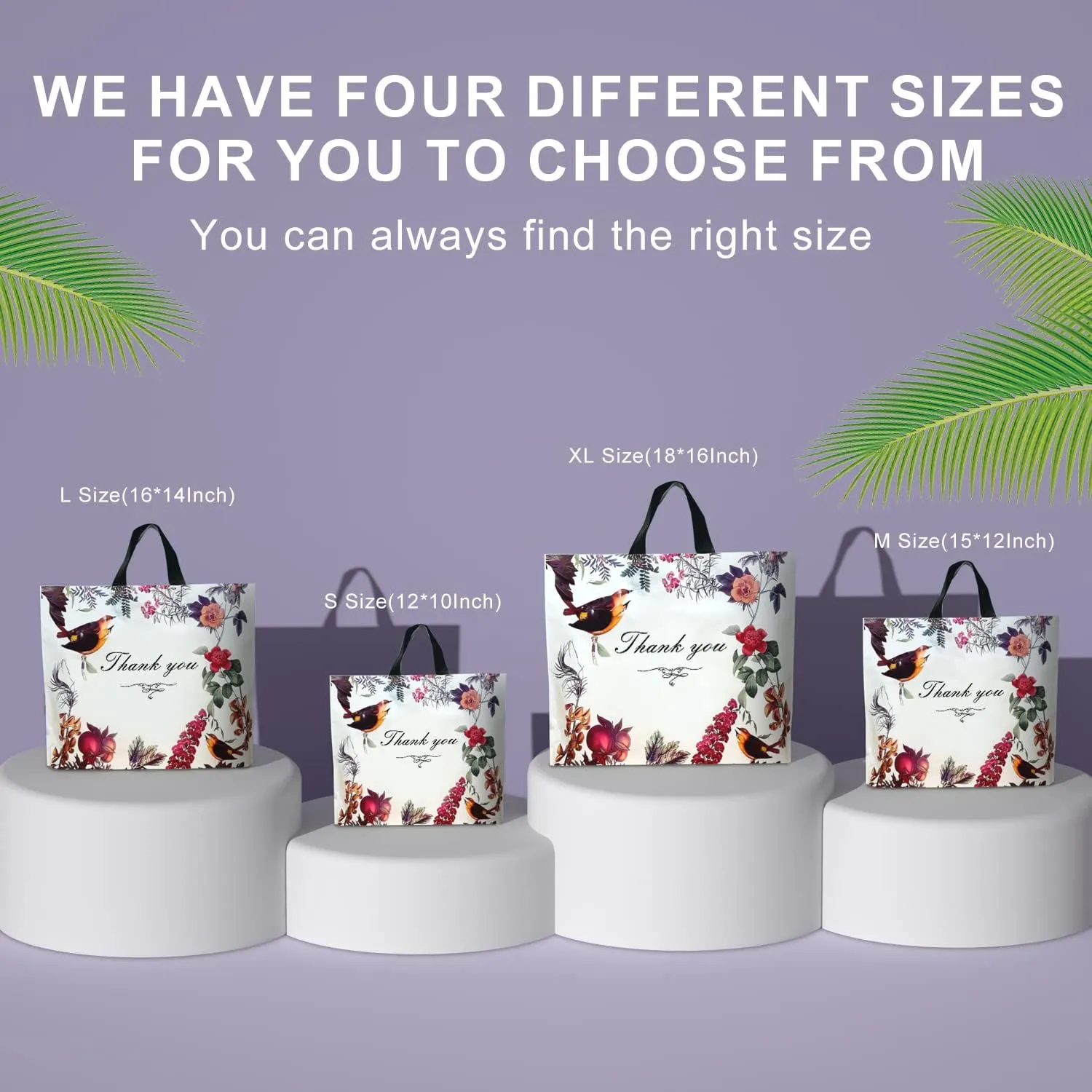 WAKAKO 60 Pack Thank You Bags for Business, Reusable Plastic Shopping Retail Gift Bags with Loop Handle, Boutique Merchandise Use Eco-Friendly Floral (12" W x 10" H)