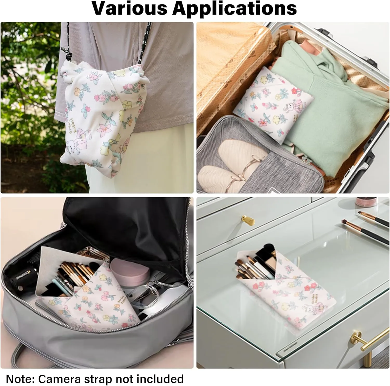 Walking Way Self-Adhesive Magic Cloth Makeup Bag, Portable Protective Cosmetic Pouch, Camera Lens Wrap, Stylish Travel Organizer for Beauty Essentials, Travel, Gifts & Daily Use (Kitty, 21.65 inch)