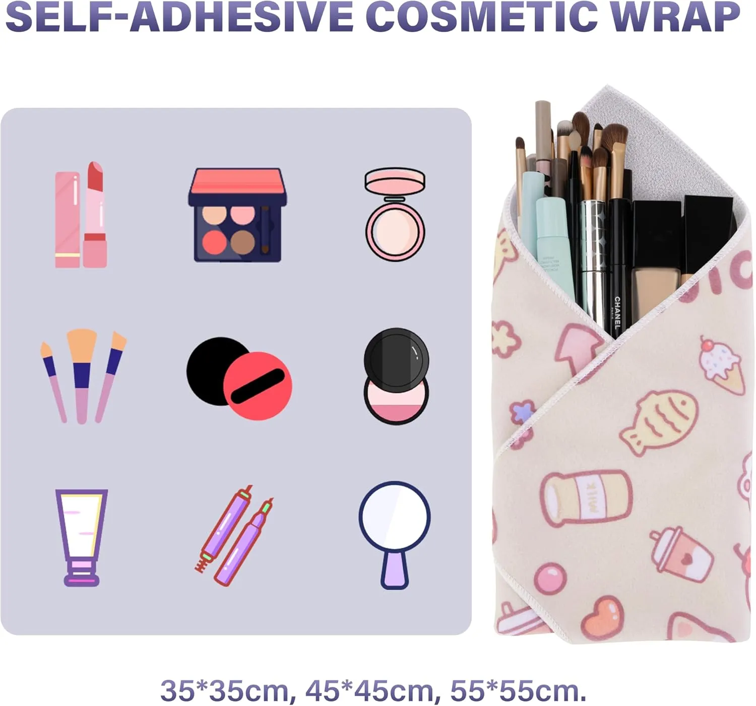 Walking Way Self-Adhesive Magic Cloth Makeup Bag, Portable Protective Cosmetic Pouch, Camera Lens Wrap, Stylish Travel Organizer for Beauty Essentials, Travel, Gifts & Daily Use (Kitty, 21.65 inch)