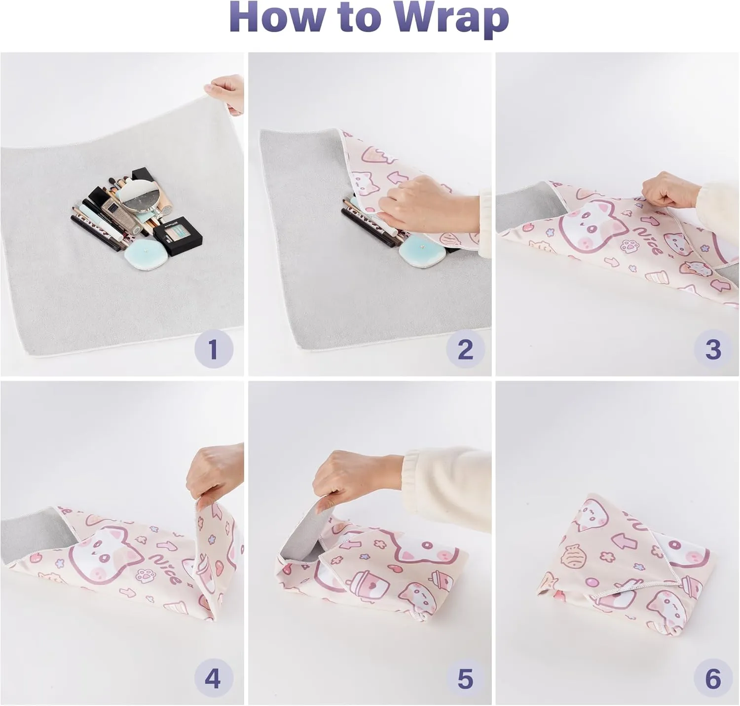 Walking Way Self-Adhesive Magic Cloth Makeup Bag, Portable Protective Cosmetic Pouch, Camera Lens Wrap, Stylish Travel Organizer for Beauty Essentials, Travel, Gifts & Daily Use (Kitty, 21.65 inch)