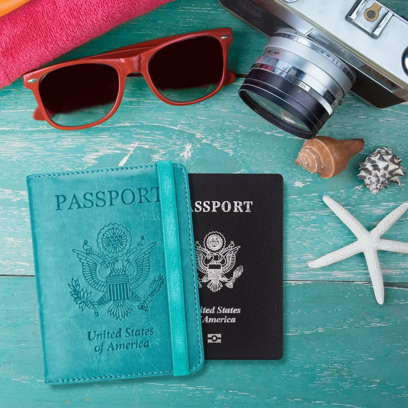 WALNEW Passport Holder for Travel, RFID Passport Cover Wallet for Women Men, PU Leather Passport Book Card Holder Case with Pen, Travelling Essentials for Flying