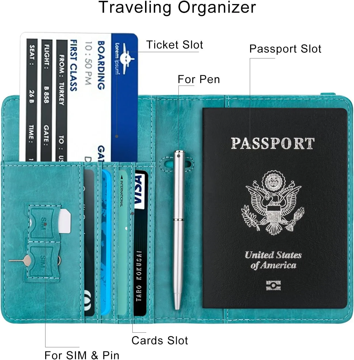 WALNEW Passport Holder for Travel, RFID Passport Cover Wallet for Women Men, PU Leather Passport Book Card Holder Case with Pen, Travelling Essentials for Flying