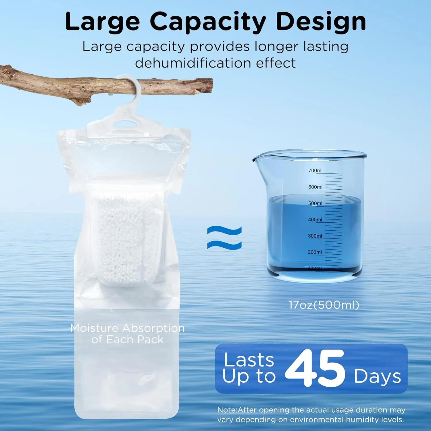 W&E Choice Moisture Absorbers Hanging Bag for Your Closet, Dehumidifier Bags for Bathroom, Fragrance Free Humidity Packs, 10 Pack, 9.9 Oz