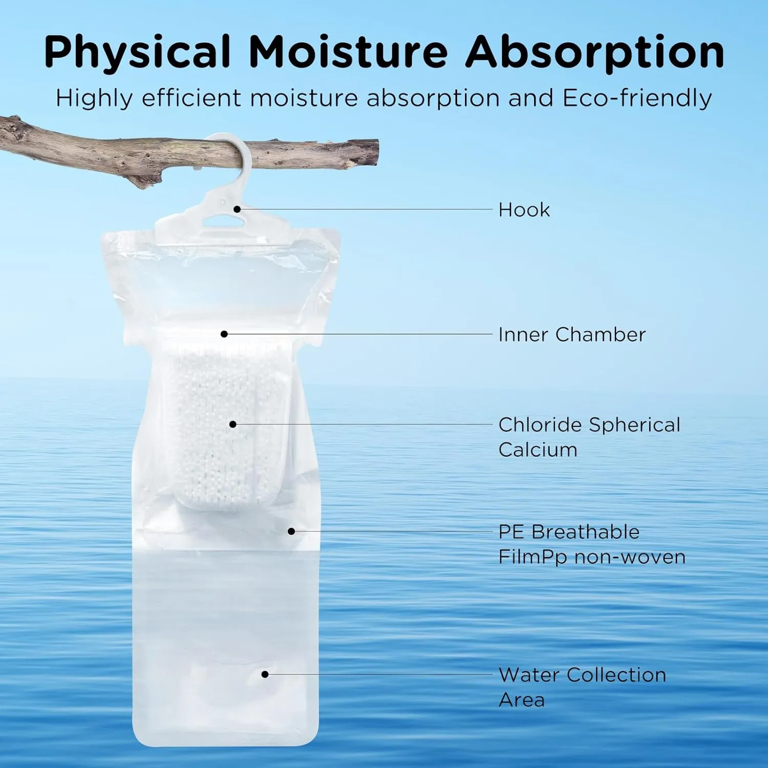 W&E Choice Moisture Absorbers Hanging Bag for Your Closet, Dehumidifier Bags for Bathroom, Fragrance Free Humidity Packs, 10 Pack, 9.9 Oz