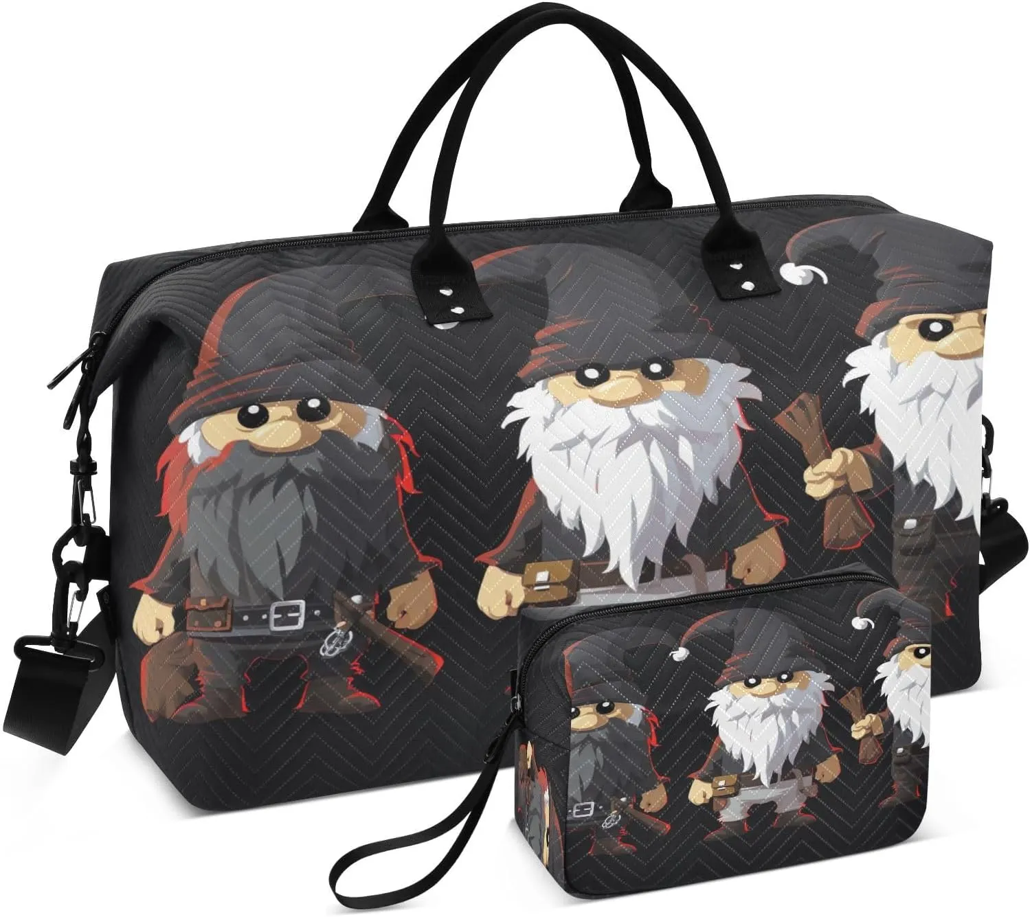 Watercolor Cartoon Dwarfs Gnomes Travel Duffle Bag Quilt Gym Bag Weekender Bags Overnight Bag Carry On Bag with Make Up Bag for Airplane Women Ladies Trip Travel Essentials Gifts