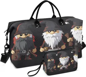 Watercolor Cartoon Dwarfs Gnomes Travel Duffle Bag Quilt Gym Bag Weekender Bags Overnight Bag Carry On Bag with Make Up Bag for Airplane Women Ladies Trip Travel Essentials Gifts