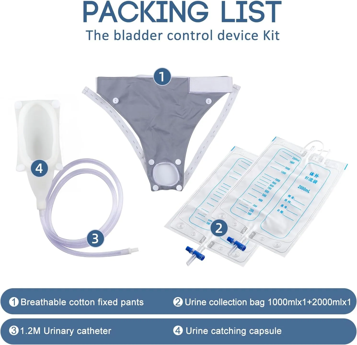 Wearable Urinal Bag with Reusable Silicone Urine Catheter Bag (2000ml & 1000ml), Portable External Urine Collector Bag for Elderly Men Black