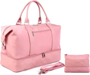 Weekender Travel Bag for Women & Men - Large Overnight Duffel Bag with Shoes Compartment & Toiletry Bag - Waterproof Weekender Bags as Personal Item for Air Travel, Gym, Weekend Getaways(Pink)