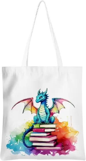 Wenboco Book Lovers Fantasy Reusable Grocery Bags, Beach Tote Dragon Bookworm Gift, Book Club Bag