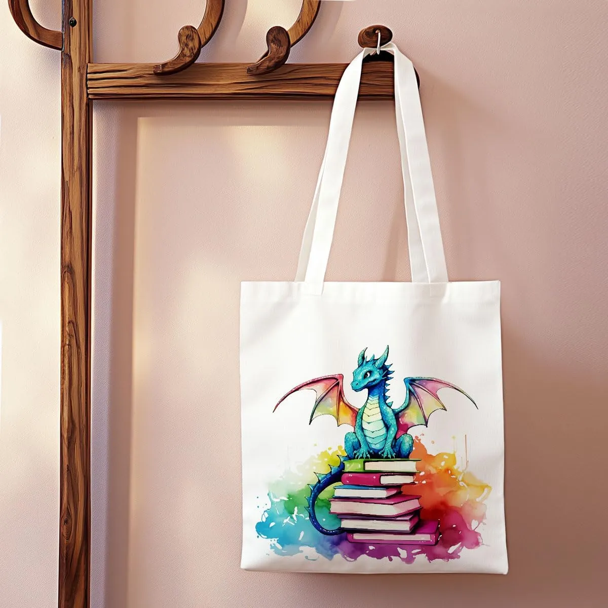 Wenboco Book Lovers Fantasy Reusable Grocery Bags, Beach Tote Dragon Bookworm Gift, Book Club Bag
