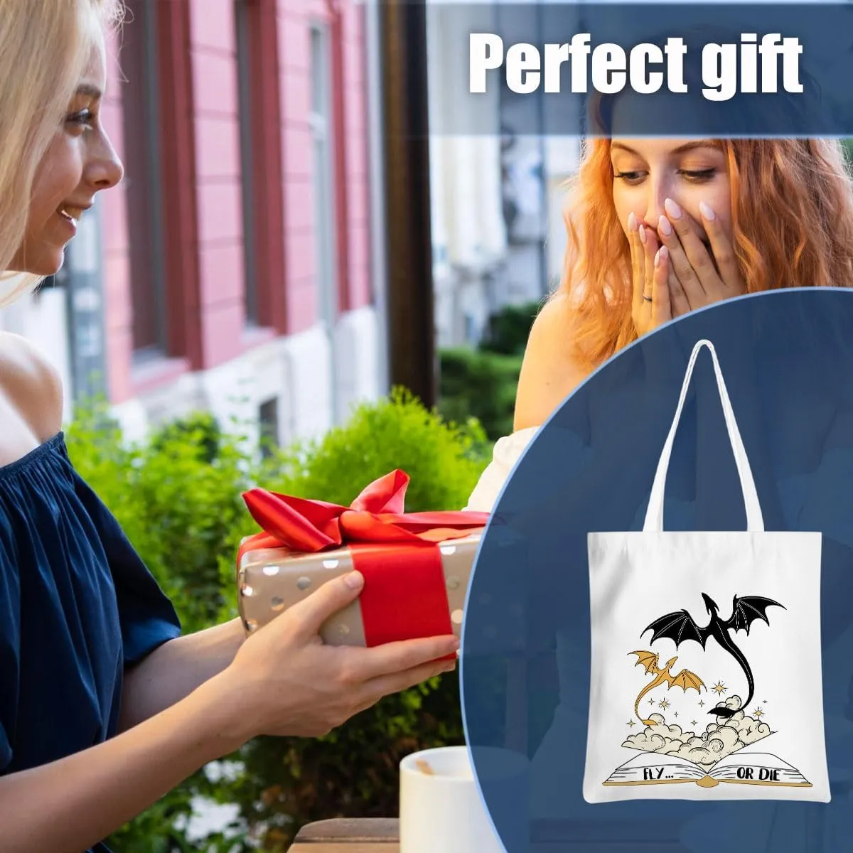 Wenboco Book Lovers Fantasy Reusable Grocery Bags, Beach Tote Dragon Bookworm Gift, Book Club Bag