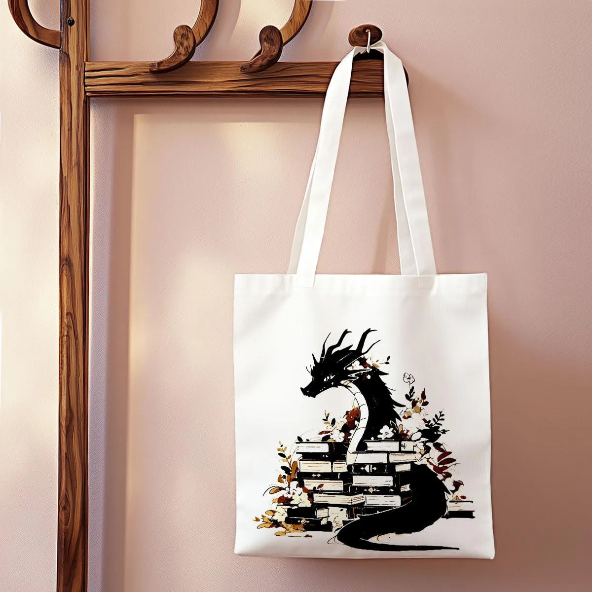 Wenboco Book Lovers Fantasy Reusable Grocery Bags, Beach Tote Dragon Bookworm Gift, Book Club Bag