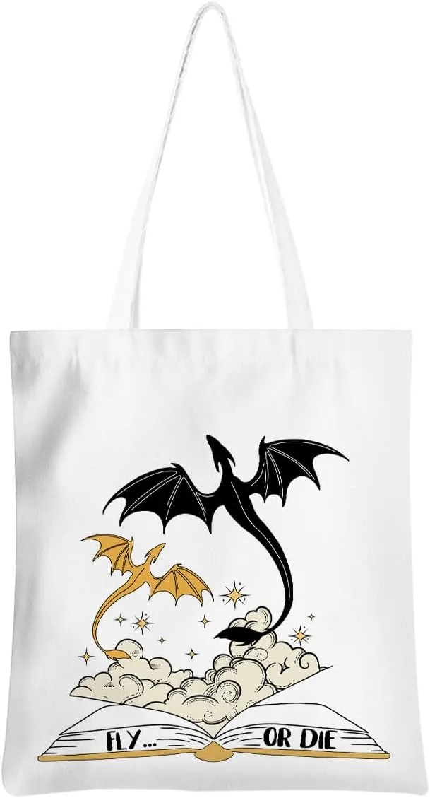Wenboco Book Lovers Fantasy Reusable Grocery Bags, Beach Tote Dragon Bookworm Gift, Book Club Bag