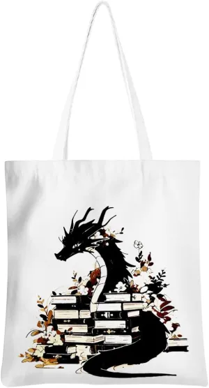 Wenboco Book Lovers Fantasy Reusable Grocery Bags, Beach Tote Dragon Bookworm Gift, Book Club Bag