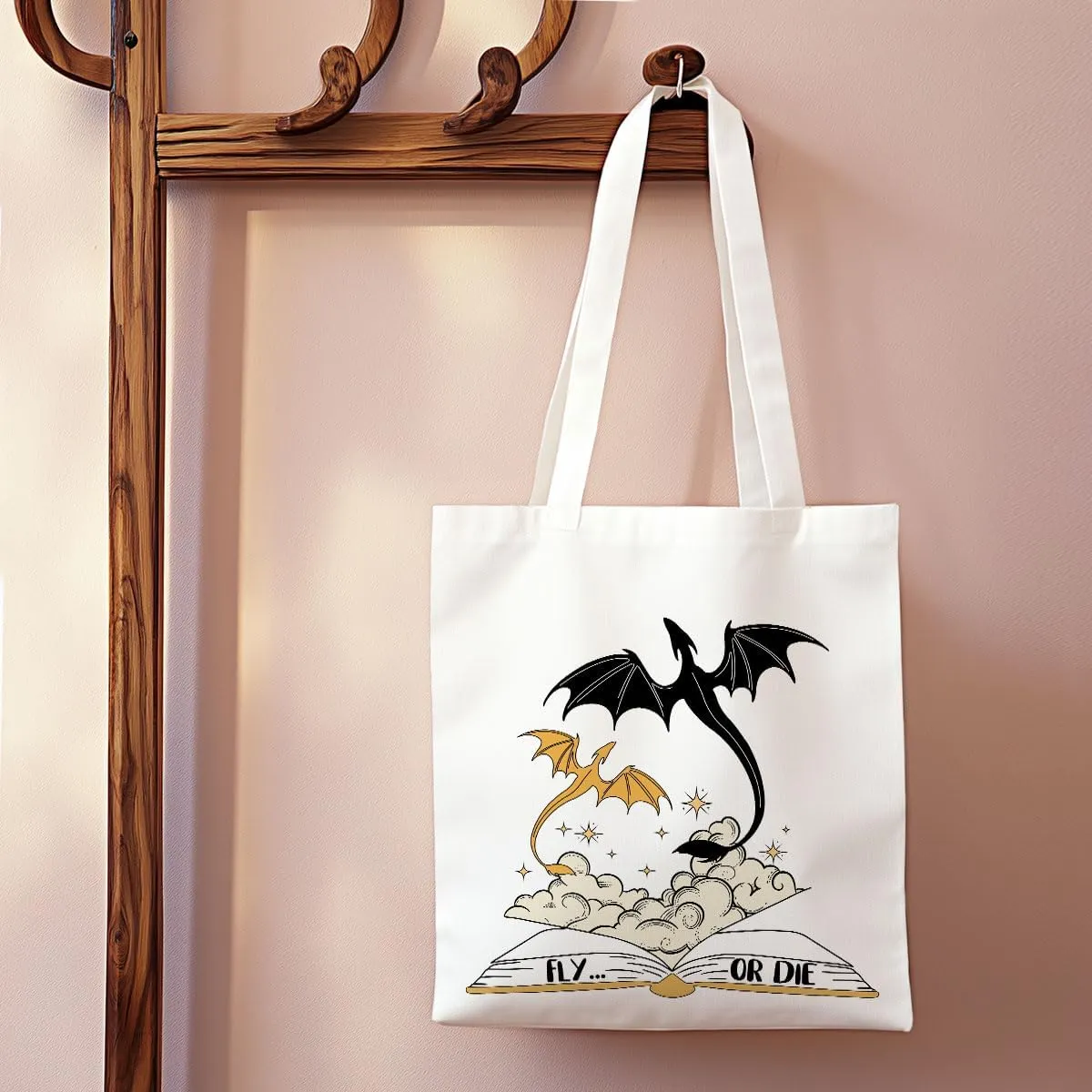 Wenboco Book Lovers Fantasy Reusable Grocery Bags, Beach Tote Dragon Bookworm Gift, Book Club Bag