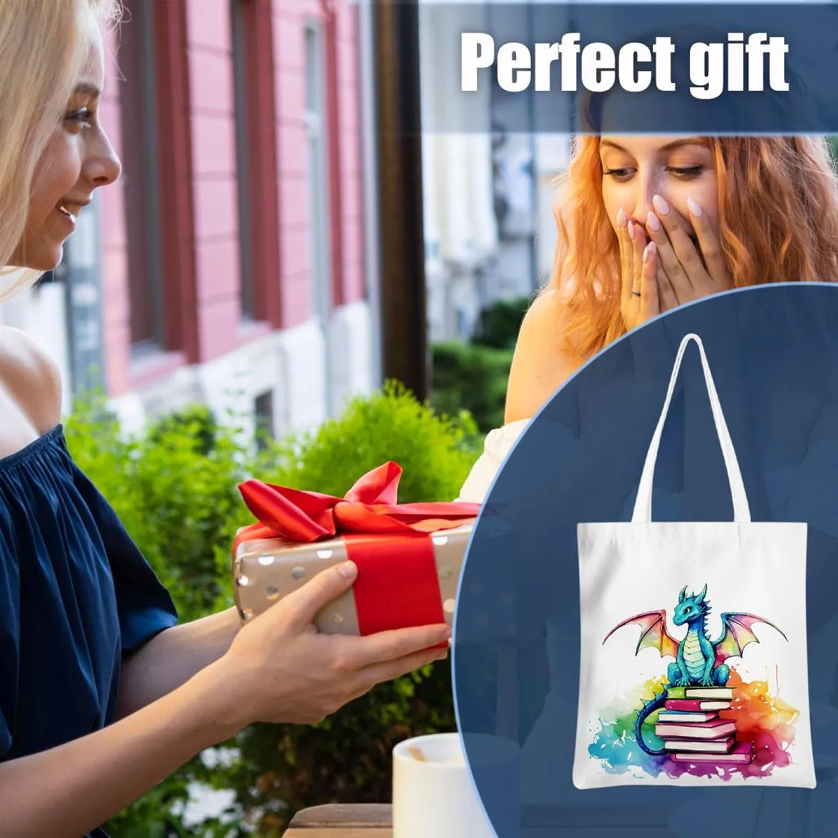 Wenboco Book Lovers Fantasy Reusable Grocery Bags, Beach Tote Dragon Bookworm Gift, Book Club Bag