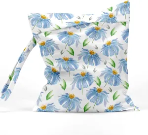 Wet Bag Waterproof Reusable Wet Dry Bag for Beach, Travel, Pool, Gym Bag for Swimsuits, Wet Clothes, Cloth Diapers, Washable Wet Bags for Baby, Blue Floral Prints Vintage Floral Decor Flower Botanical