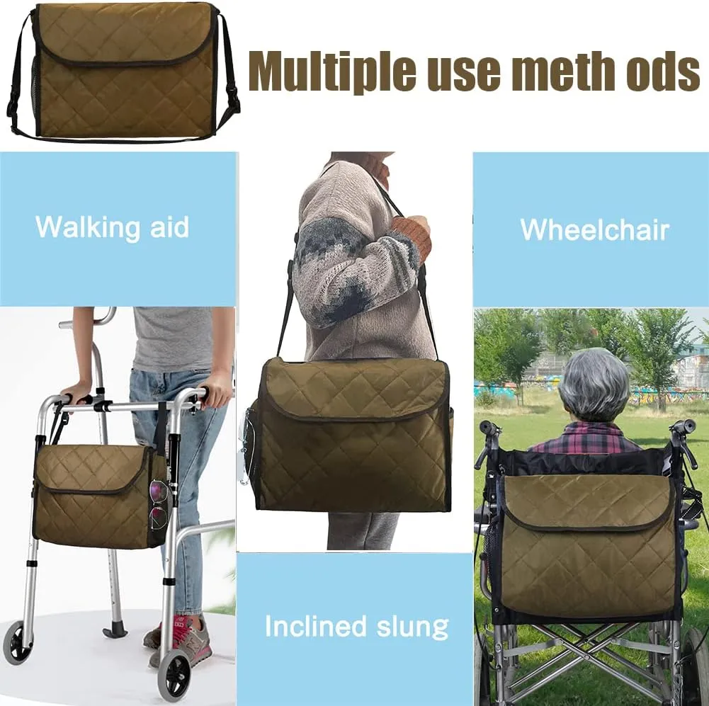 Wheelchair Bag Wheelchair Backpack Bag Wheel Chair Storage Tote Accessory Waterproof Travel Messenger Backpack for Men, Women, Handicap, Elderly and Storage Travel Items (Coffee)