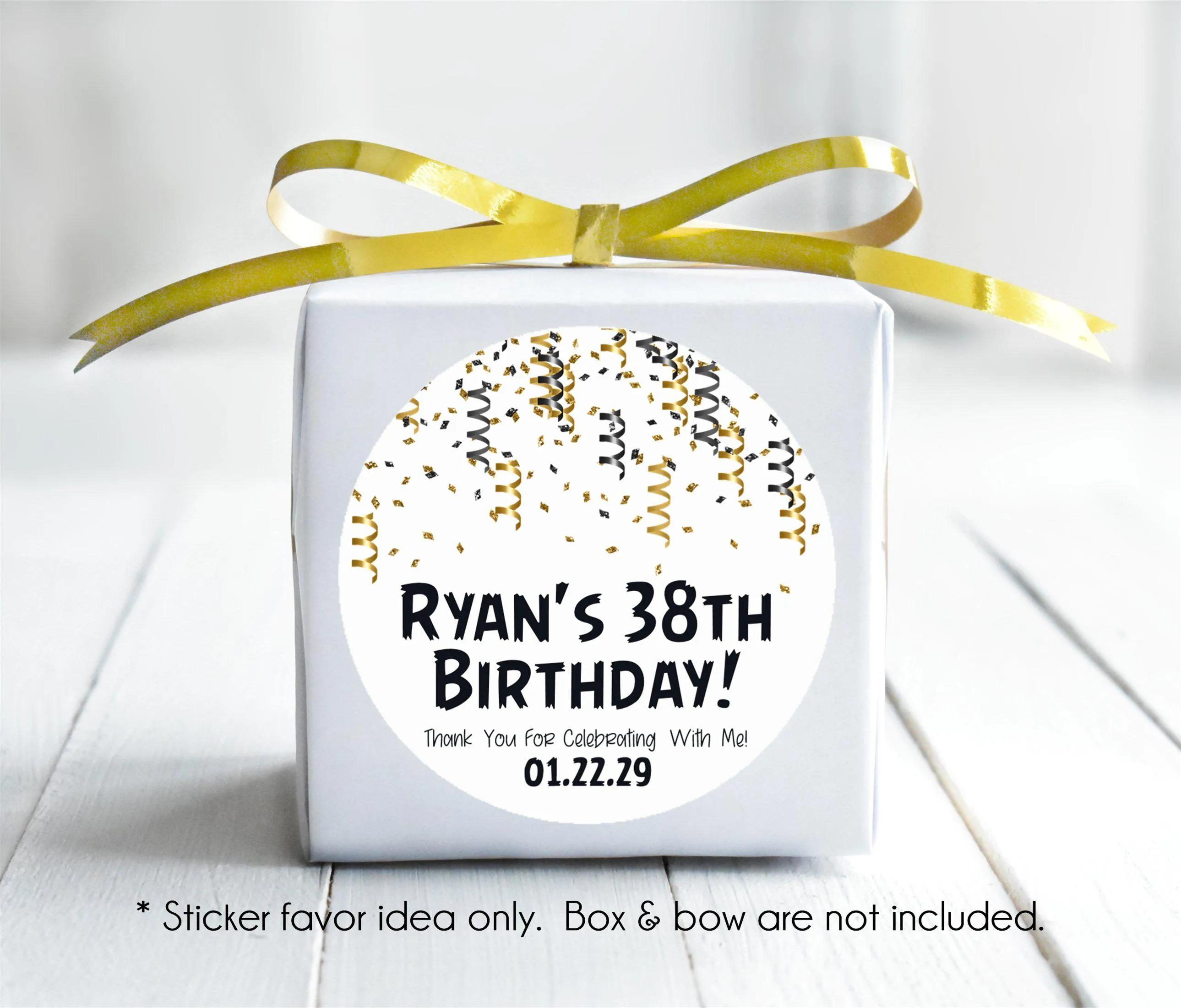 White, Black And Gold Birthday Stickers