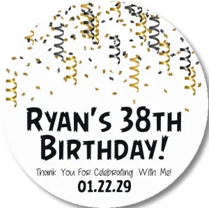 White, Black And Gold Birthday Stickers