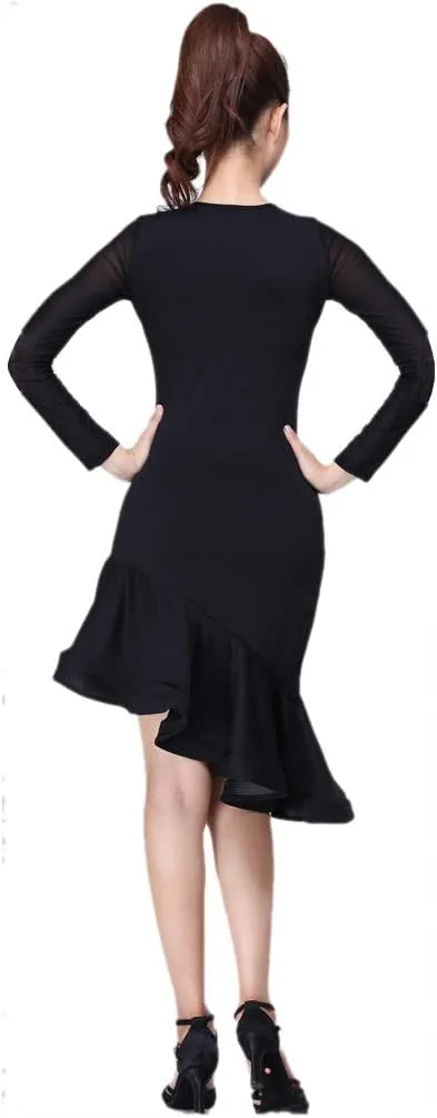 Whitewed Short Sleeves Mesh Yoke Latin Rhythm Tango Salsa Dance Dresses Costumes