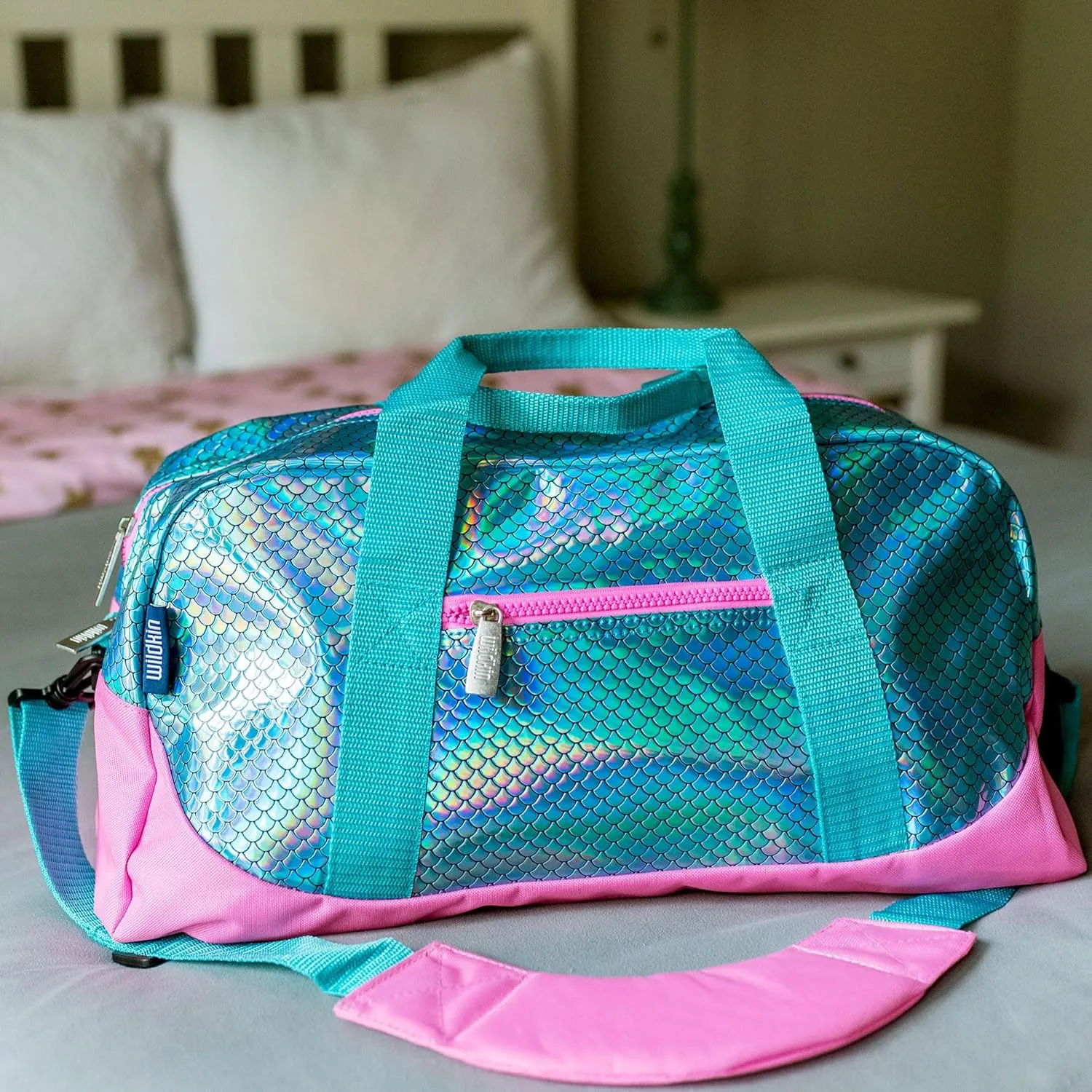 Wildkin Kids Overnighter Duffel Bag – Carry-On Size, Ideal for School & Sleepovers - Mermaid Scales