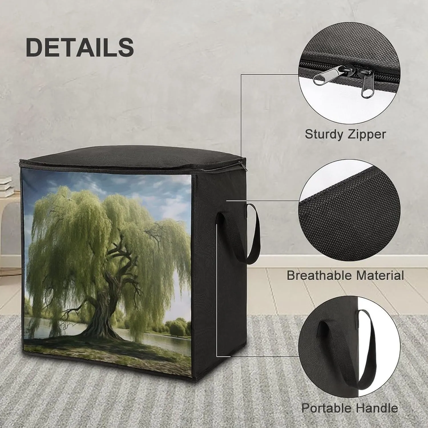 Willow TreeStorage Bag Large Blanket Storage Bag Bedding Storage Container Quilt Storage Bag With Zipper for Easy Storage Of Clothes Pillows And Toys