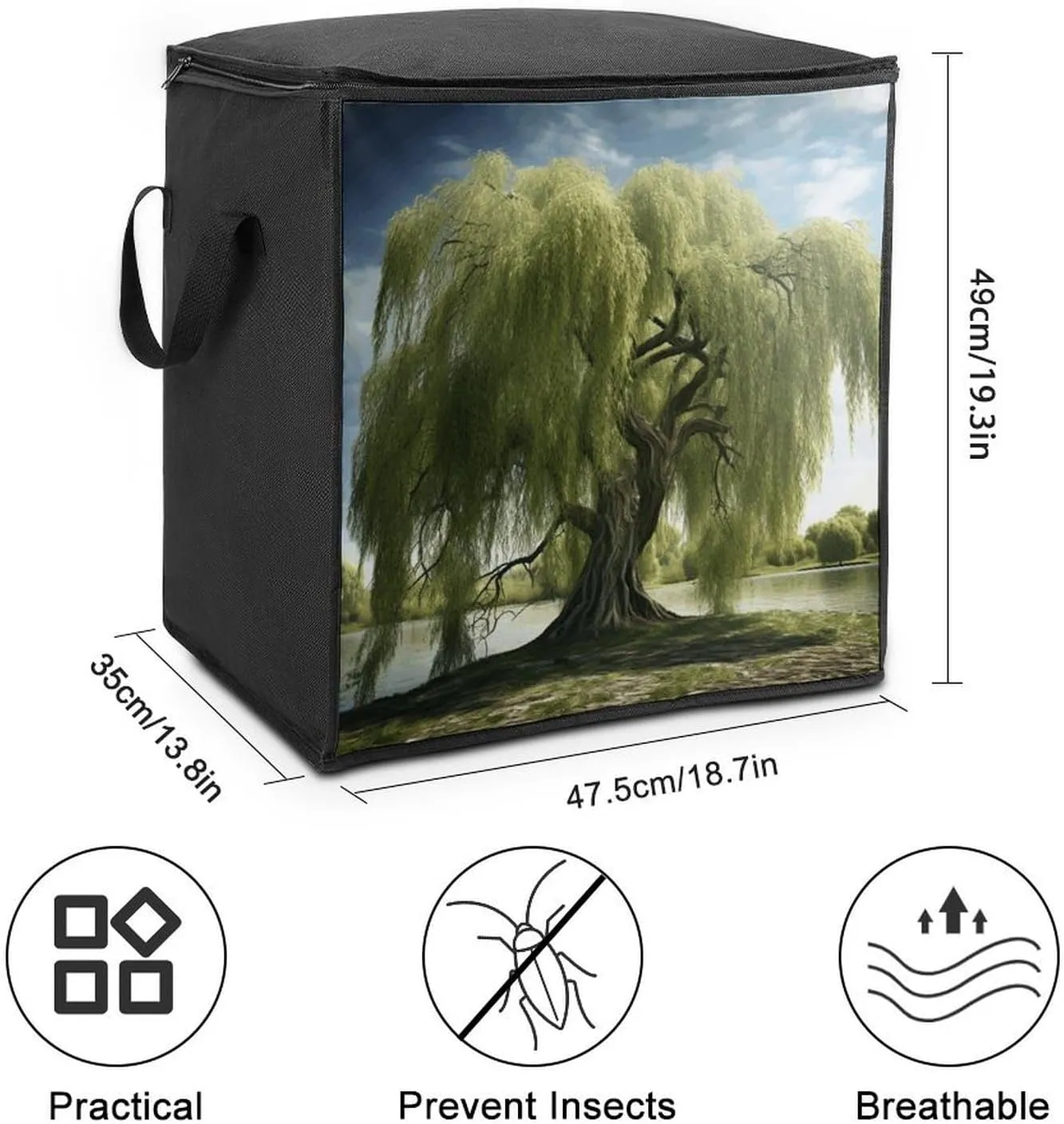 Willow TreeStorage Bag Large Blanket Storage Bag Bedding Storage Container Quilt Storage Bag With Zipper for Easy Storage Of Clothes Pillows And Toys