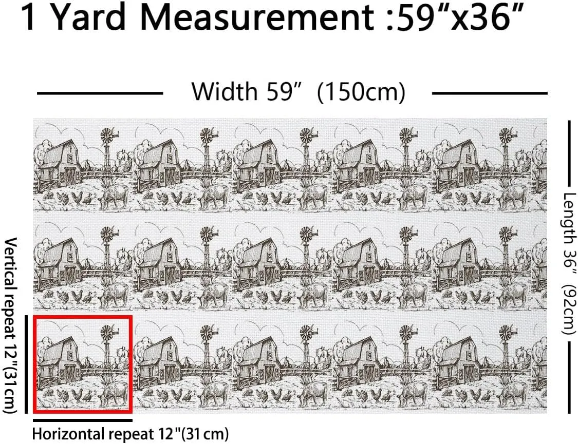 Windmill Fabric by The Yard, Rustic Barn Farmhouse Decor, Chick Cow Farm Animals Upholstery, Hand Drawn Illustration Quilt, Countryside Rural Meadow Waterproof, 5 Yards