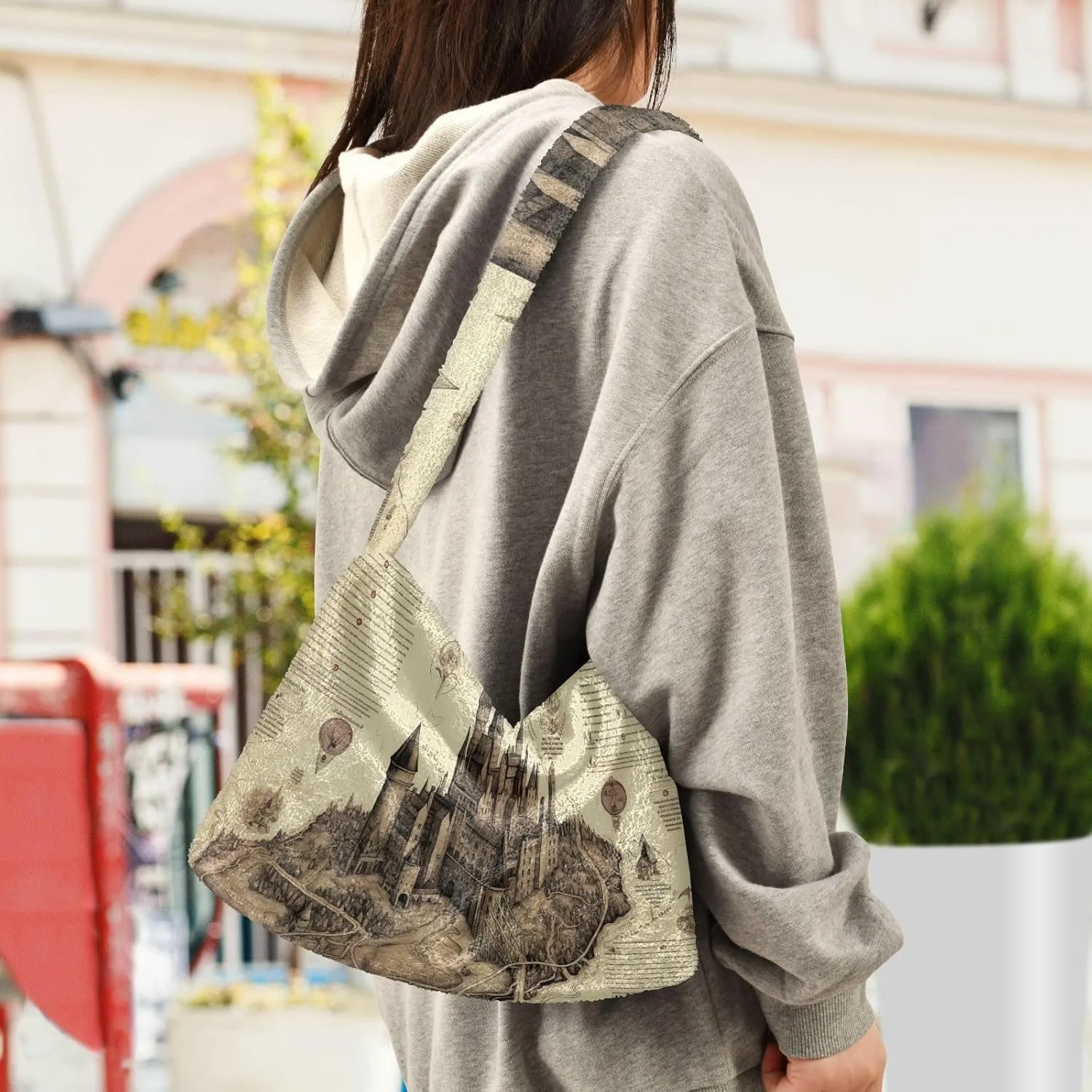 Winter Christmas Forest Deer Plush Shoulder Bag, Book Bags for Women, Autumn Handbags