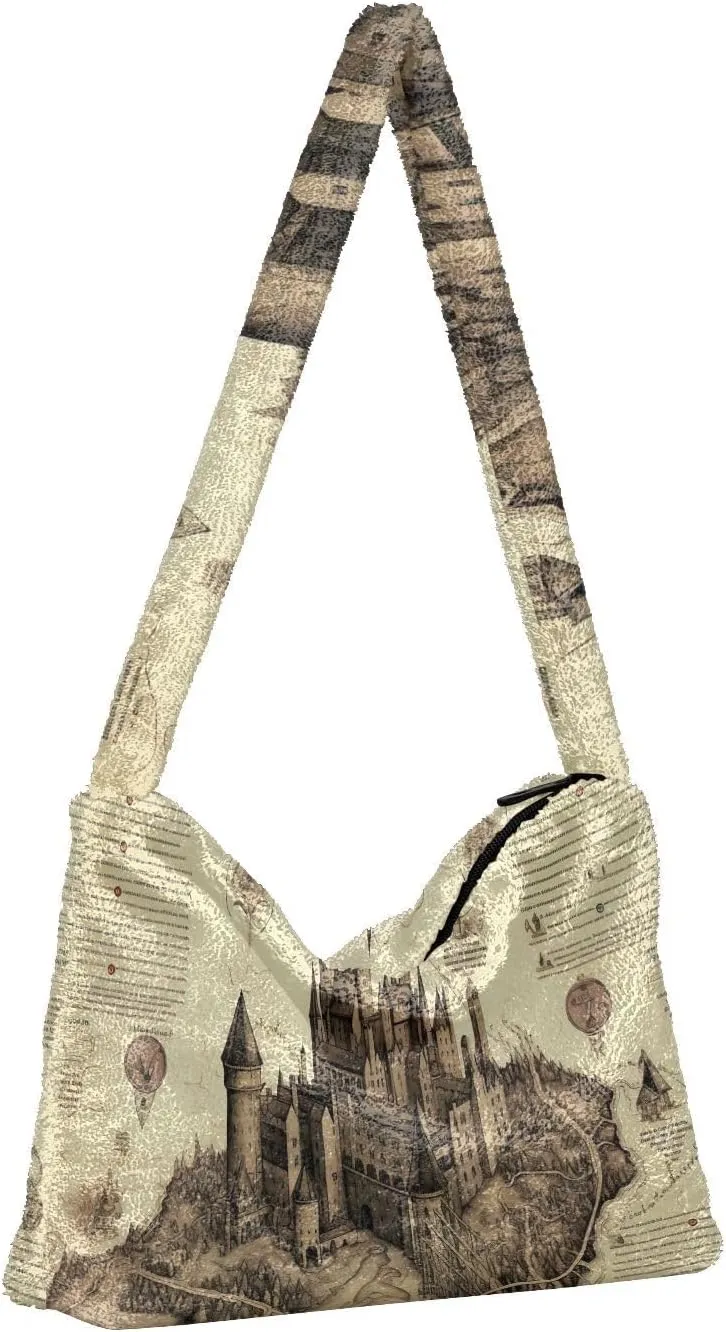 Winter Christmas Forest Deer Plush Shoulder Bag, Book Bags for Women, Autumn Handbags