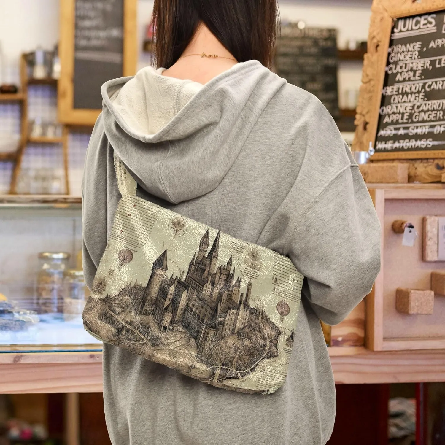 Winter Christmas Forest Deer Plush Shoulder Bag, Book Bags for Women, Autumn Handbags