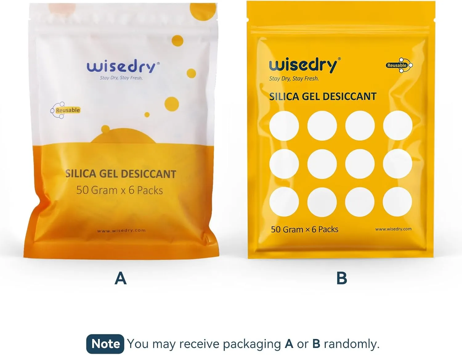 wisedry 50 Gram [6PACKS] Rechargeable Silica Gel Desiccant Packets Fast Reactivate Desiccant Bags Orange to Green indicating for Air Dryer Food Grade
