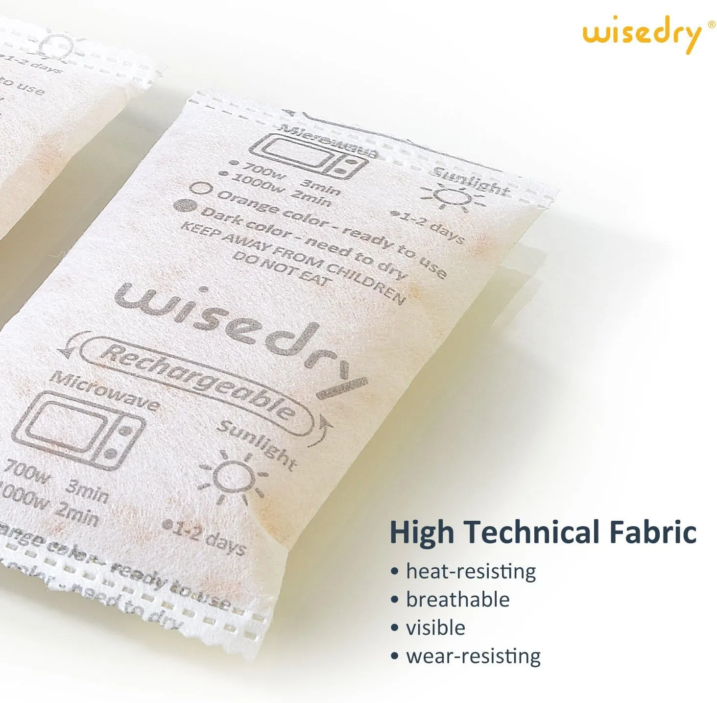 wisedry 50 Gram [6PACKS] Rechargeable Silica Gel Desiccant Packets Fast Reactivate Desiccant Bags Orange to Green indicating for Air Dryer Food Grade