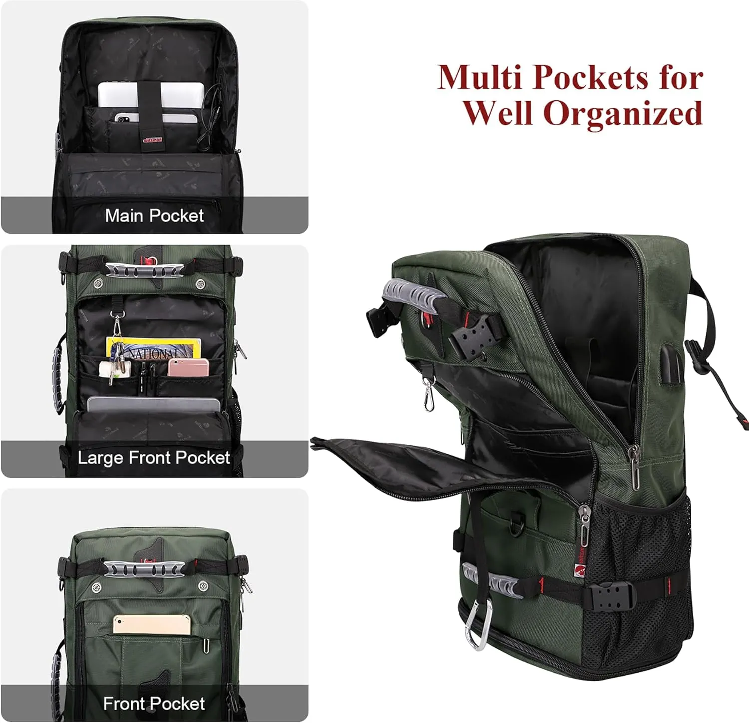 WITZMAN Travel Backpack for Men Convertible Duffle Luggage Bag fit 17 Inch Laptop Carry On Bags for Airplane (B681 Army Green)