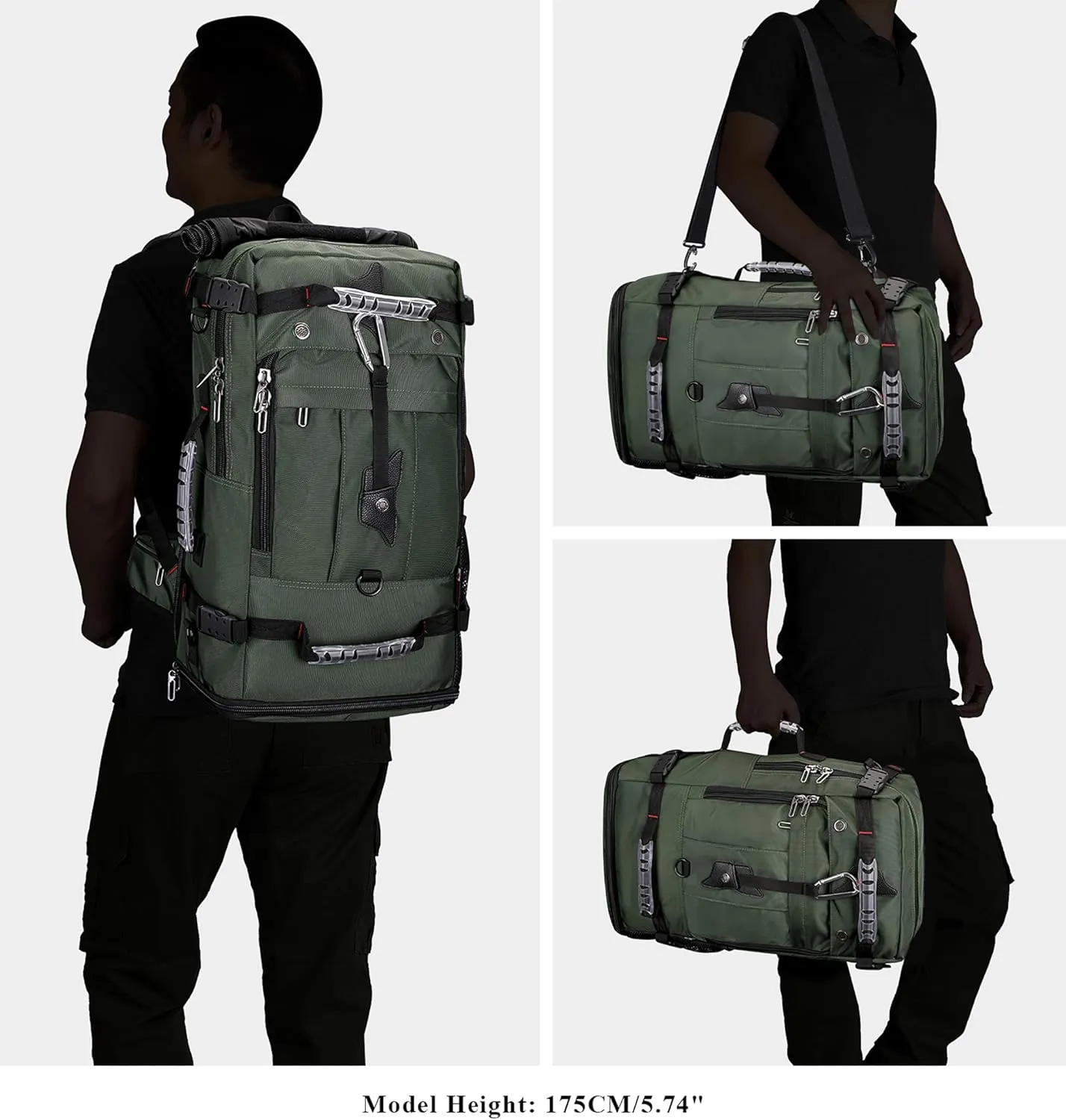 WITZMAN Travel Backpack for Men Convertible Duffle Luggage Bag fit 17 Inch Laptop Carry On Bags for Airplane (B681 Army Green)